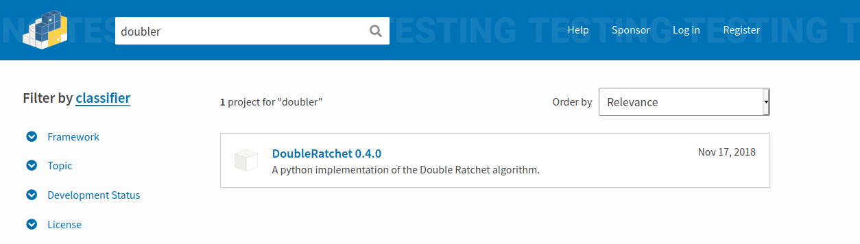 PyPI search results for "doubler" no relevant results found